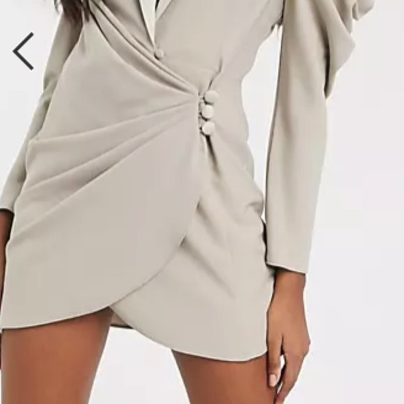 ASOS DESIGN mini drape front tux dress- Taupe - Picture 2 of 6